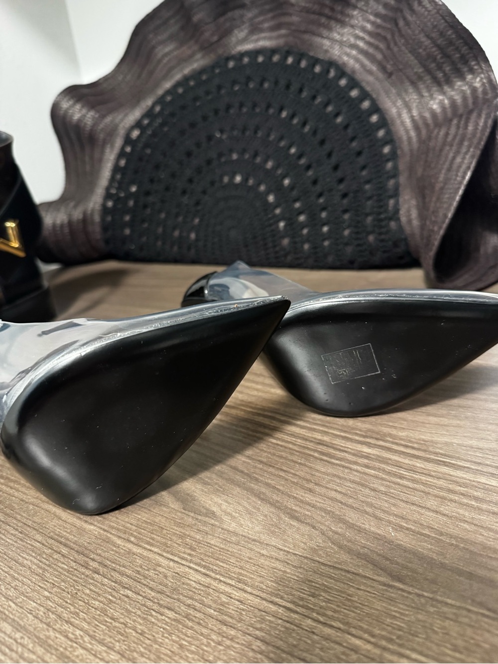 Saint Laurent Black Patent & Clear PVC Pointed Toe Pump with YSL Logo Heel - Picture 9 of 10